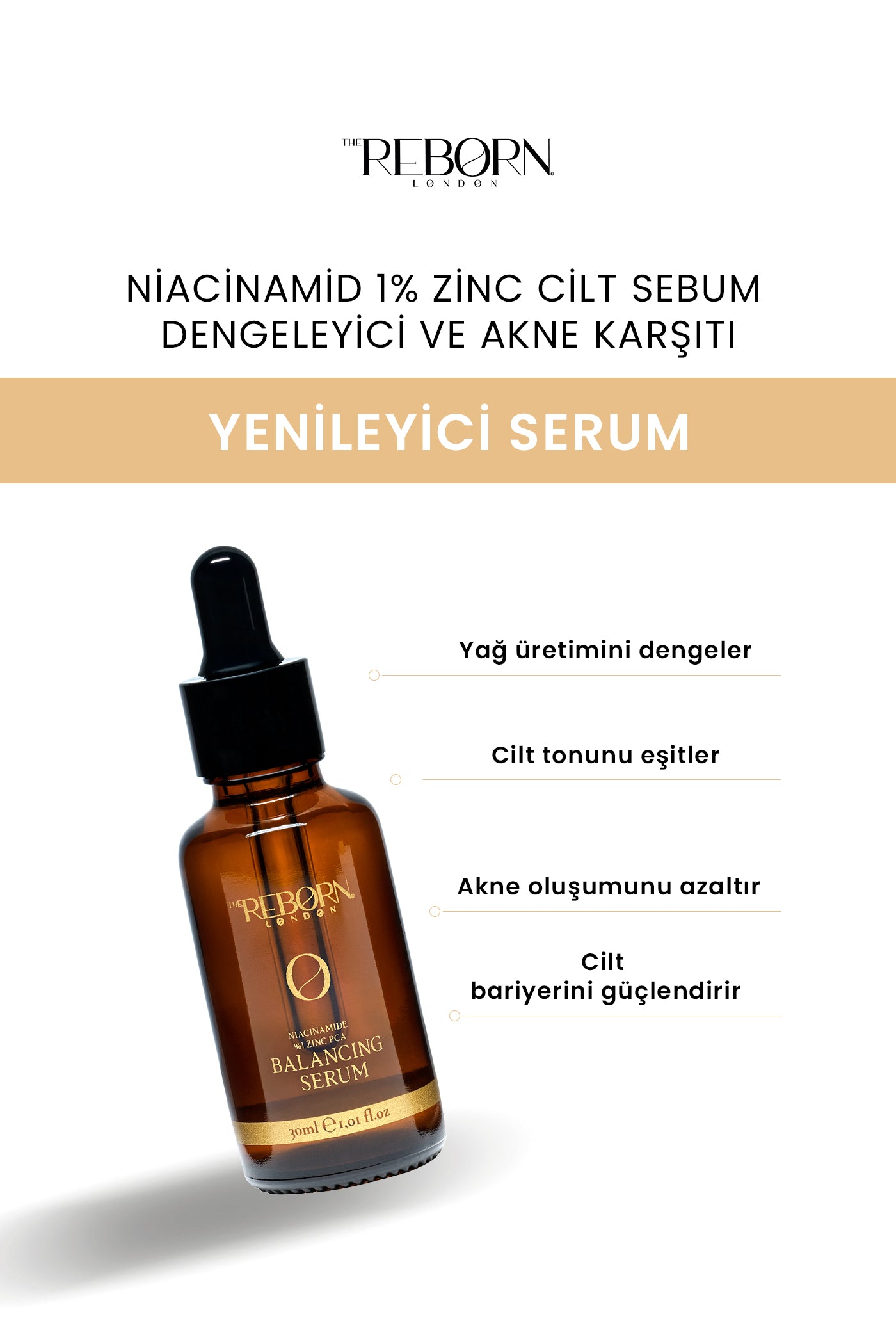 Niacinamid 1% Zinc Cilt Sebum Dengeleyici Ve Akne Karşıtı Yenileyici Serum