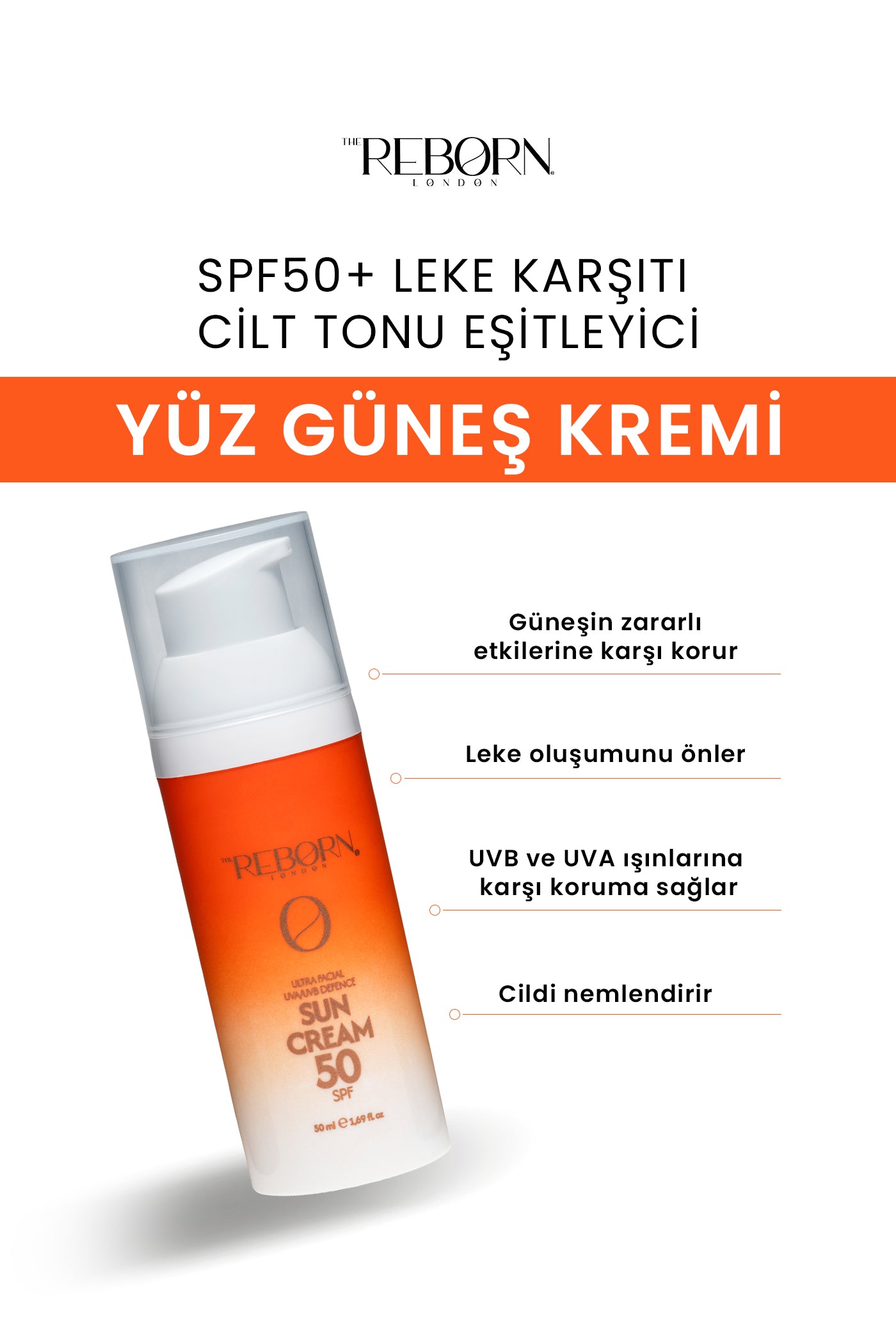 SPF50+ Leke Karşıtı Cilt Tonu Eşitleyici Yüz Güneş Kremi